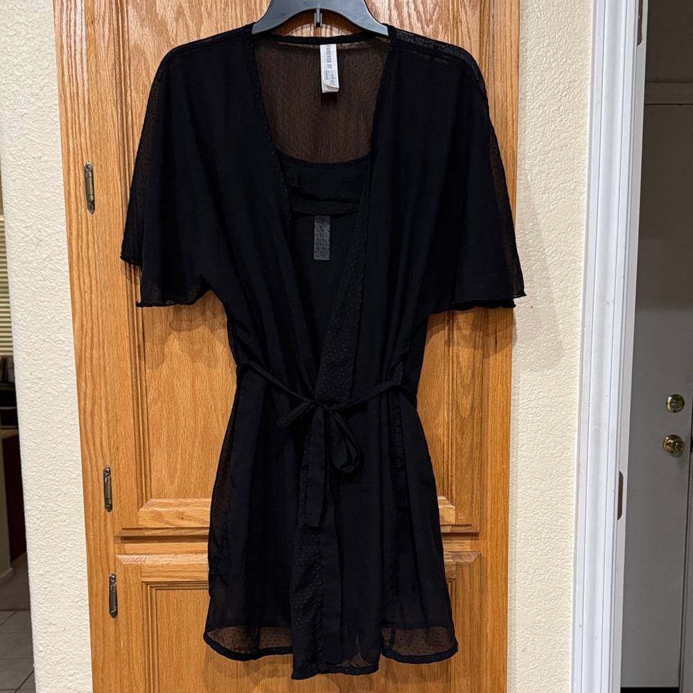 Forever 21 Intimates Sheer Black Polka Dot Jumper/Robe - Size Small